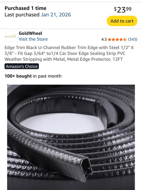 Gold Wheel Other - Black U-Channel Rubber Edge Trim with Steel - Protective Car Door Seal 12 feet.